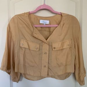 yellow button up crop top